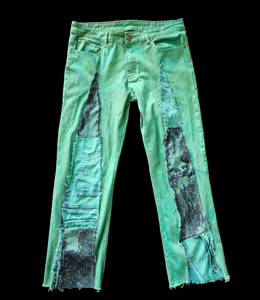 Custom "Aqua Green" High front flare jeans